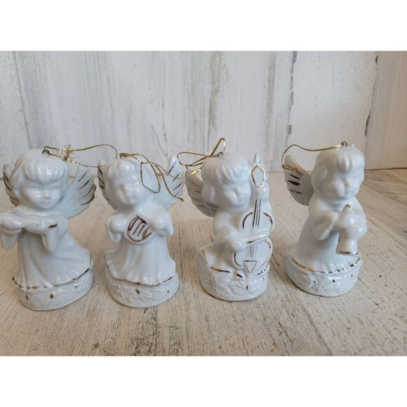 Vintage ceramic gold trim angel religious ornament xmas set - Picture 3 of 8